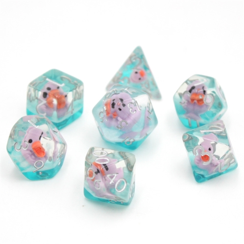 Clear Green Purple Ducky Dice - Resin Dice set - Epic Dwarf Dice